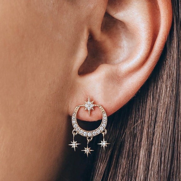 Any 2/$20! Gold/Crystal Moon/Star Stud Earrings - Picture 2 of 10